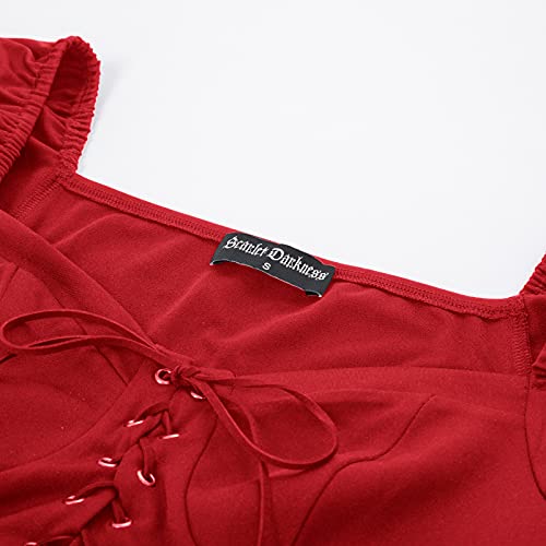 SCARLET DARKNESS Camisa renacentista para mujer, con cordones, estilo steampunk Victorian Tops, rojo, L