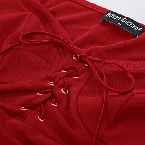 SCARLET DARKNESS Camisa renacentista para mujer, con cordones, estilo steampunk Victorian Tops, rojo, L