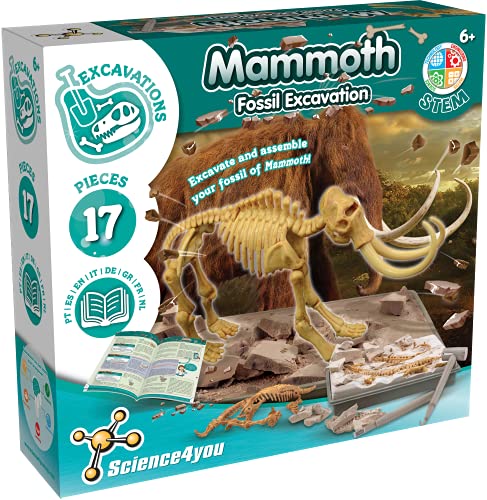 Science4you - Mamut Excavaciones Fósiles - Dinosaurios para Niños 6+ Años - Excava 17 Fosiles con Este Juego Arqueologia, Set de Paleontologo, Ciencia y Juguetes para Niños +6 Años