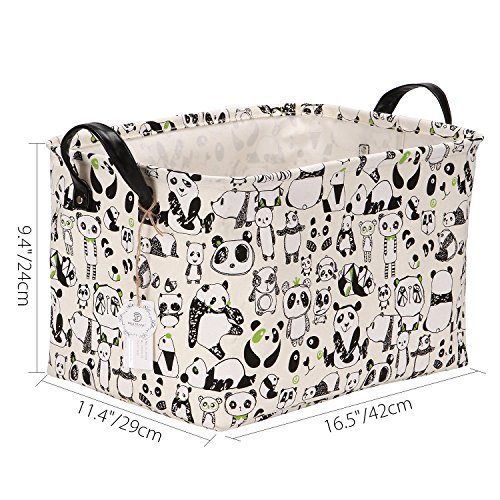 Sea Team Estampado Panda Lienzo y Lino Cesto Almacenamiento Juguetes con Asas Cuero PU Forro Impermeable USA Habitación Los Niños y Guardería