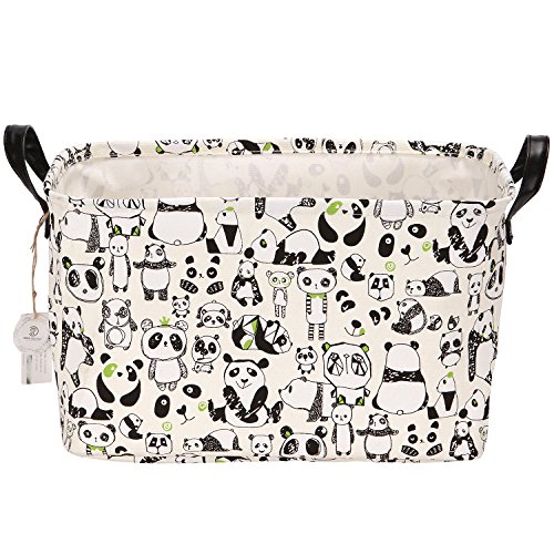 Sea Team Estampado Panda Lienzo y Lino Cesto Almacenamiento Juguetes con Asas Cuero PU Forro Impermeable USA Habitación Los Niños y Guardería