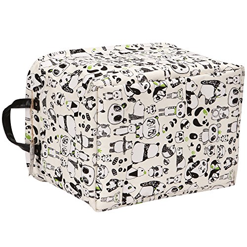 Sea Team Estampado Panda Lienzo y Lino Cesto Almacenamiento Juguetes con Asas Cuero PU Forro Impermeable USA Habitación Los Niños y Guardería
