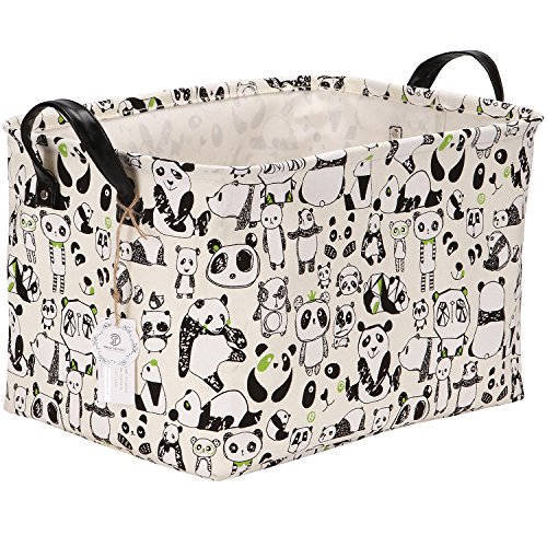 Sea Team Estampado Panda Lienzo y Lino Cesto Almacenamiento Juguetes con Asas Cuero PU Forro Impermeable USA Habitación Los Niños y Guardería