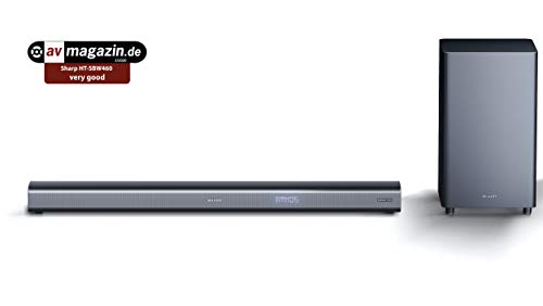 SHARP HT-SBW460, 3.1 Dolby Atmos, Barra de sonido, sonido envolvente virtual 3D y subwoofer inalámbrico, Bluetooth, experiencia 4K, HDMI ARC/CEC, Potencia máxima total de salida: 440w, color negro