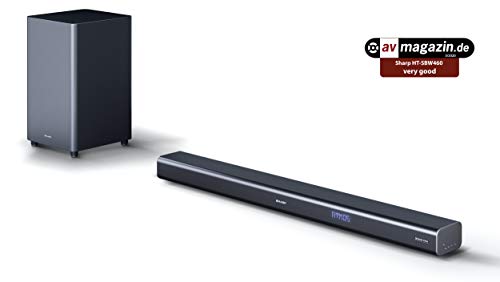 SHARP HT-SBW460, 3.1 Dolby Atmos, Barra de sonido, sonido envolvente virtual 3D y subwoofer inalámbrico, Bluetooth, experiencia 4K, HDMI ARC/CEC, Potencia máxima total de salida: 440w, color negro