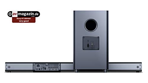 SHARP HT-SBW460, 3.1 Dolby Atmos, Barra de sonido, sonido envolvente virtual 3D y subwoofer inalámbrico, Bluetooth, experiencia 4K, HDMI ARC/CEC, Potencia máxima total de salida: 440w, color negro