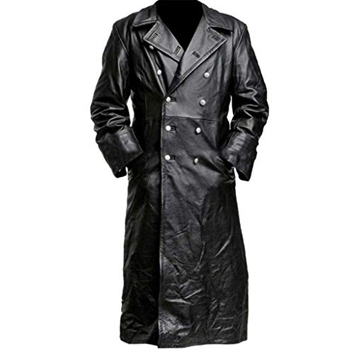 SHOBDW Abrigo de Cuero Hombres Parkas Chaqueta Moto Hombre Invierno Gabardina de Doble Botonadura Clásico con Cinturón Trench Cazadora Vintage Solapa Rompevientos Abrigo Descuento(Negro,L)