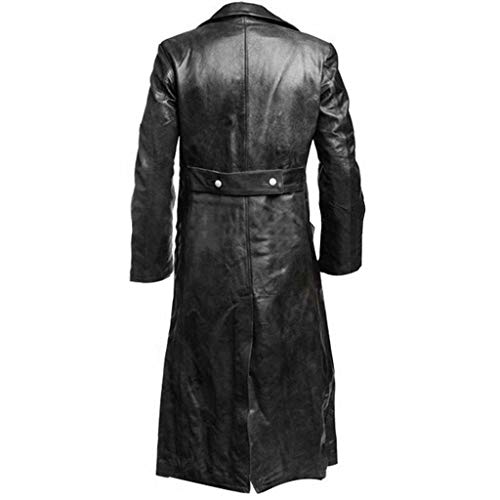 SHOBDW Abrigo de Cuero Hombres Parkas Chaqueta Moto Hombre Invierno Gabardina de Doble Botonadura Clásico con Cinturón Trench Cazadora Vintage Solapa Rompevientos Abrigo Descuento(Negro,L)