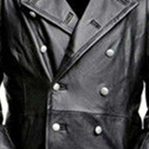 SHOBDW Abrigo de Cuero Hombres Parkas Chaqueta Moto Hombre Invierno Gabardina de Doble Botonadura Clásico con Cinturón Trench Cazadora Vintage Solapa Rompevientos Abrigo Descuento(Negro,L)
