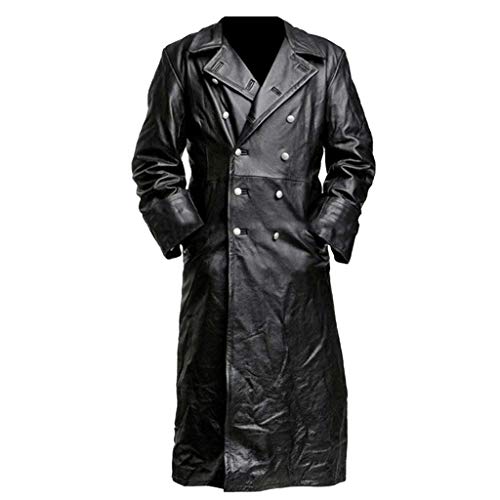 SHOBDW Abrigo de Cuero Hombres Parkas Chaqueta Moto Hombre Invierno Gabardina de Doble Botonadura Clásico con Cinturón Trench Cazadora Vintage Solapa Rompevientos Abrigo Descuento(Negro,L)