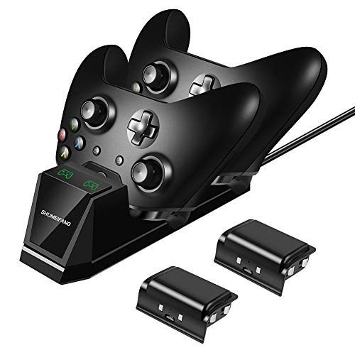 Shumeifang Estación de Carga rápida para Xbox One, Doble Estación de Carga Cargador Rápida con 2 Recargable Baterías de 1200mAh, para Controladores Inalámbricos Xbox One/S/X (Estilo Nuevo) - Negro