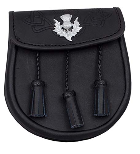 SHYNE KILTS U.K PIEL CON RELIEVE SPORRAN PIEL 3 BORLAS CARDO ESCUDO SPORRAN DE CUERO