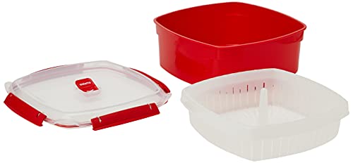 Sistema Vaporera grande de microondas de plástico rojo, 23.9 x 23.9 x 10.9 cm