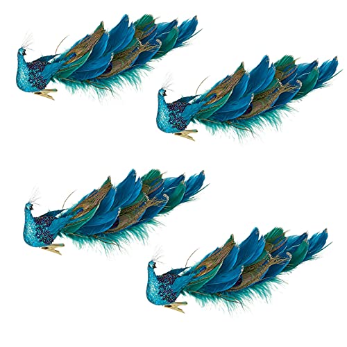 30,5 cm simulación tridimensional azul pavo real plumas naturales con clips de metal para decoración de festivales en el hogar SJDWDX 4 clips de pavo real de árbol de Navidad 