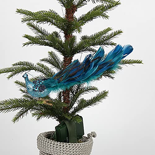 SJDWDX 4 clips de pavo real de árbol de Navidad, 30,5 cm simulación tridimensional azul pavo real plumas naturales con clips de metal para decoración de festivales en el hogar
