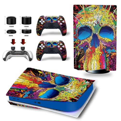 Skin adhesivo compatible con consola Playstation 5 PS5 y Joystick Dualsense. 100% vinilo + Set de 8 gomas de diferente grosor gratis para controlador. Versión Disc (no digital) (Teschio Fantasy)