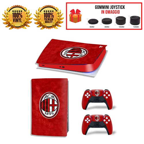 Skin Kit AC Milan Cover Película adhesiva antiarañazos 100% vinilo HD Quality compatible con PS5 Versión digital/Digital Edition + Set 4 pares gomas x Controller Joystick PlayStation 5
