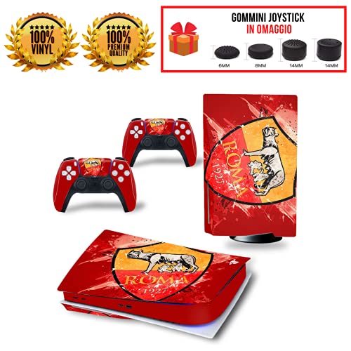 Skin Kit adhesivo AS ROMA 100% vinilo HD Quality compatible con PS5 Versión DISC/STANDARD Edition + Set 4 pares gomas x Controller Joystick PlayStation 5