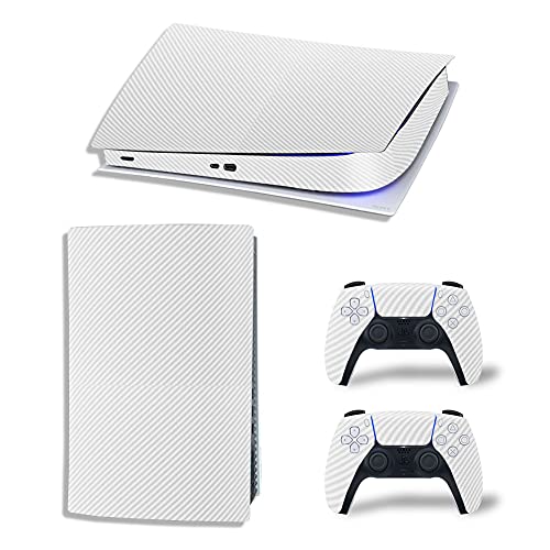 Skin Kit adhesivo efecto carbono blanco - Película adhesiva resistente a los arañazos 100% vinilo HD Quality para PS5 Versión digital Edition + 4 pares de almohadillas para controlador PlayStation 5