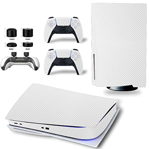 Skin Kit efecto carbono blanco carcasa película adhesiva antiarañazos 100 % vinilo HD Quality compatible con PS5 versión DISC/STANDARD Edition + Set 4 pares de gomas para controlador PlayStation 5