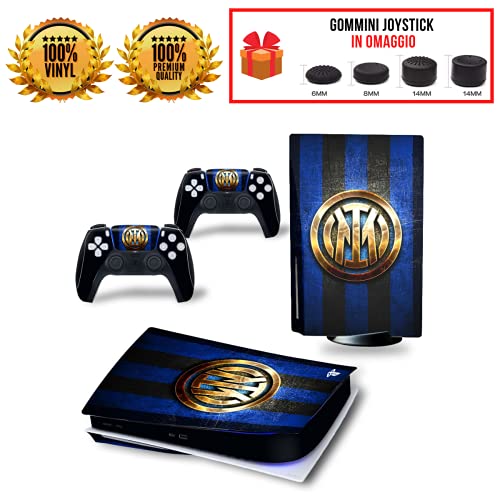 Skin Kit FC Inter Cover Película adhesiva antiarañazos 100 % vinilo HD Quality compatible con PS5 Versión DISC/Standard Edition + Set 4 pares gomas para controlador Joystick PlayStation 5
