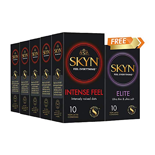 SKYN Intense Feel, Preservativos Sin Látex Estimulantes (50Uds) + SKYN Elite, Preservativo Sin Látex Ultrafinos (10Uds)