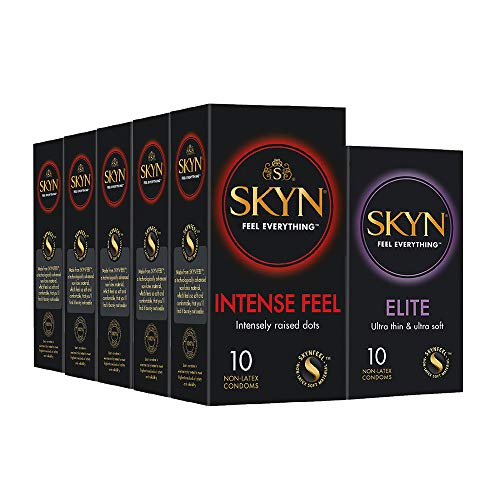SKYN Intense Feel, Preservativos Sin Látex Estimulantes (50Uds) + SKYN Elite, Preservativo Sin Látex Ultrafinos (10Uds)