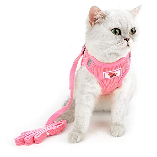 smalllee_Lucky_Store - de Pana arnés y Correa para Gatos antiescape Anti tirones arnés y correaes para Perros pequeños,Reflectante no se escapen Ajustable, Chaleco para Cachorros,Rosado,S