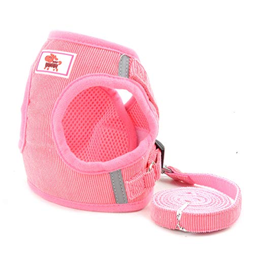 smalllee_Lucky_Store - de Pana arnés y Correa para Gatos antiescape Anti tirones arnés y correaes para Perros pequeños,Reflectante no se escapen Ajustable, Chaleco para Cachorros,Rosado,S