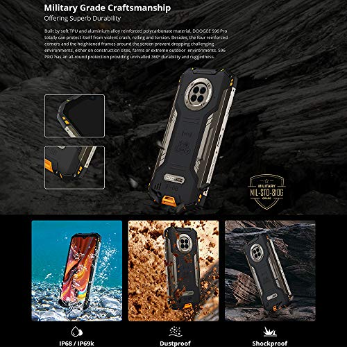 Smartphone resistente con visión nocturna por infrarrojos DOOGEE S96 PRO, Helio G90 8GB+ 128GB, Cámara 48MP (Infrarrojos 20MP) + 16MP, Teléfono móvil resistente IP68 6.22", Batería 6350mAh NFC Naranja