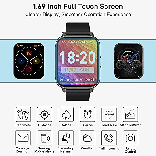 Smartwatch, 1.69'' Reloj Inteligente Hombre Mujer, Impermeable IP68 Reloj Deportivo con Pulsómetro, Monitor de Sueño, Monitores de Actividad, Cronómetro, Podómetro, Pulsera Actividad para iOS Android