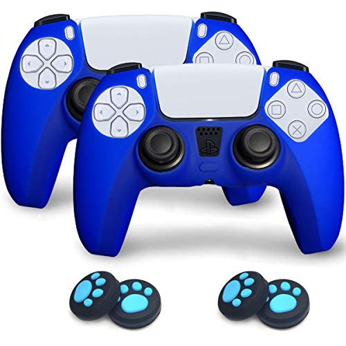 Sofunii Juego de 2 fundas de silicona para controlador de Playstation 5/PS5 con 4 unidades de empuñaduras para pulgar (azul)