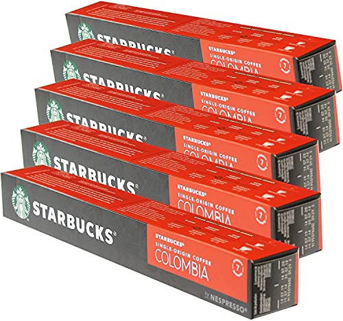 Starbucks Single Origin Colombia - Juego de 5 cápsulas de café tostado, compatible con Nespresso, 50 cápsulas