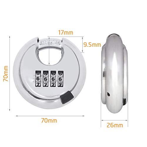 Starvast - Candado de 4 dígitos de combinación de disco, resistente a la intemperie para puertas de cerca, cobertizo, garaje, 70 mm de ancho y 9,5 mm de acero