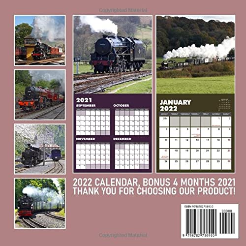 Steam Railway Calendar 2022: January 2022 - December 2022 OFFICIAL Squared Monthly Calendar, 12 Months | BONUS 4 Months 2023 Mini Planner Calendario Calendrier