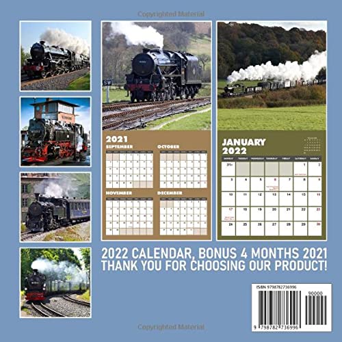 Steam Railway Calendar 2022: January 2022 - December 2022 OFFICIAL Squared Monthly Calendar, 12 Months | BONUS 4 Months 2023 Mini Planner Calendario Calendrier