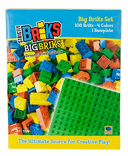 Strictly Briks - Big Briks - Set de Ladrillos Grandes y Base para Construir - 100 % Compatible con Todas Las Grandes Marcas - 4 Colores - 108 Piezas