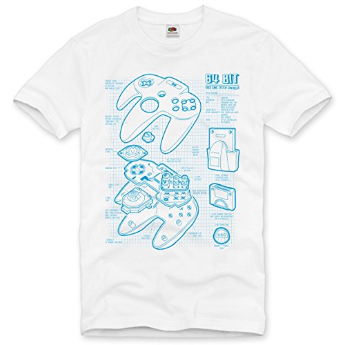 style3 64 bit Gamepad Cianotipo Camiseta para Hombre T-Shirt, Talla:M, Color:Blanco