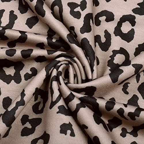 Sudadera casual de manga larga con cuello en O de leopardo cosido para mujer, B Marrón, XL