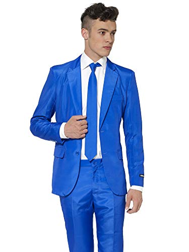 Suitmeister Hombre Juego de Pantalones de Traje de Negocios, Sólido Azul, L
