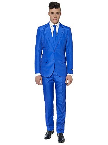 Suitmeister Hombre Juego de Pantalones de Traje de Negocios, Sólido Azul, L