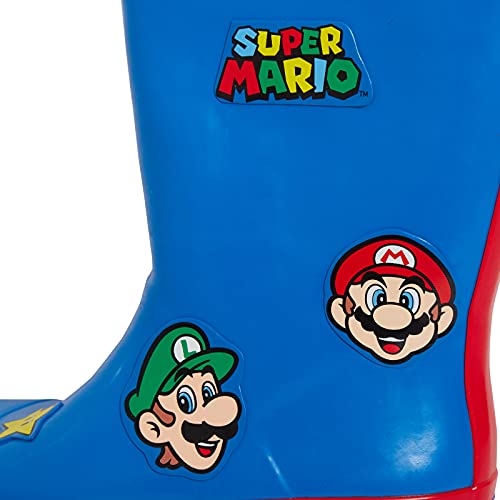 Super Mario Botas Wellington de goma para niños de Nintendo Wellies Rain Shoes Wellys Azul, Blue, 32 EU