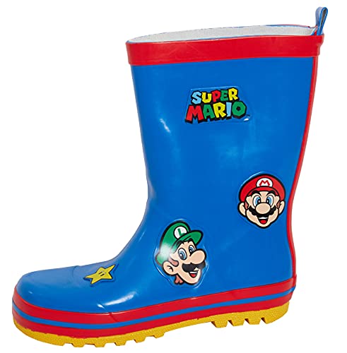 Super Mario Botas Wellington de goma para niños de Nintendo Wellies Rain Shoes Wellys Azul, Blue, 32 EU