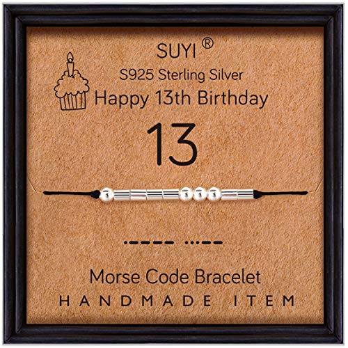 Suyi Regalo De Cumpleaños para Niñas Pulsera Código Morse Pulsera De Plata Esterlina Joyas De Cumpleaños Regalos De 13 Años para Ella 13