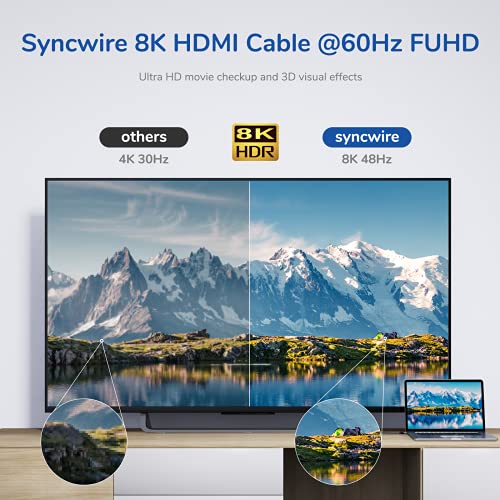 Syncwire Cable HDMI 2.1 2M 8K @ 60Hz, 4K @ 120Hz, 48Gbps Alta Velocidad, eARC, Dolby, 3D, HDR10 +, HDCP 2.2 & 2.3, Compatible con Fire TV/Xbox/PS4/PS5/Blu-ray/Soundbar DVD/PC/Monitor/HDTV