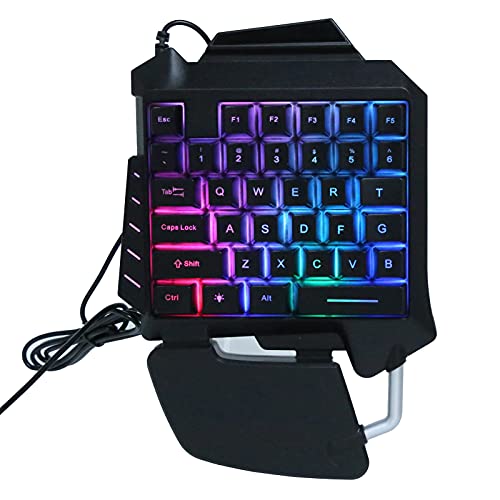 T opiky Teclado para Juegos de una Mano, Teclado ergonómico para Juegos de Deportes electrónicos con retroiluminación LED de una Sola Mano con Cable USB con 35 Teclas para Consola de Juegos de PC