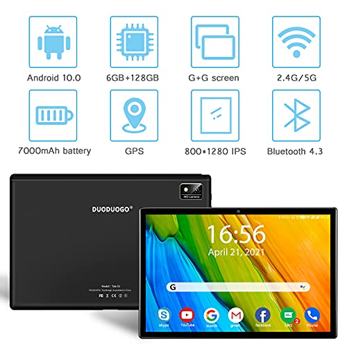 Tablet 10 Pulgadas Octa Core 6GB de RAM 128GB/512GB de ROM Android 10.0 Tablet PC Batería 7000mAh 4G LTE Tablet Baratas y Buenas Cámara 5MP WiFi,Bluetooth,GPS,Type-C,Google Play,Netflix,TF-SD(Negro)