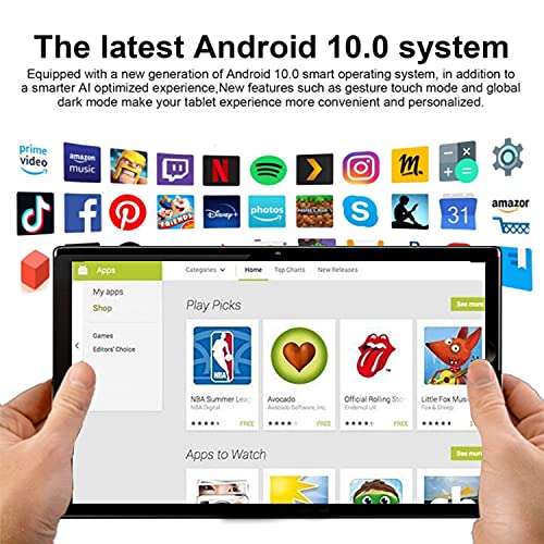 Tablet 10 Pulgadas Octa Core 6GB de RAM 128GB/512GB de ROM Android 10.0 Tablet PC Batería 7000mAh 4G LTE Tablet Baratas y Buenas Cámara 5MP WiFi,Bluetooth,GPS,Type-C,Google Play,Netflix,TF-SD(Negro)