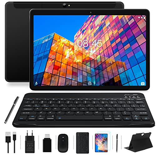 Tablet 10 Pulgadas WiFi+Cellular 4GB RAM+64GB ROM Android Pie MEBERRY Tablets, Google GMS | Dual SIM & Dual Cámara(5MP+8MP) | HD IPS | 8000mAh | Bluetooth | GPS, Teclado & Ratón, Negro