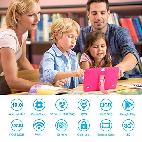 Tablet para Niños 10 Pulgadas Android 10.0 3G Dual SIM Card 3GB RAM 32GB Certificado por Google GMS 1.6Ghz Tablet Infantil Quad Core Batería 5000mAh Tablet PC Netflix Juegos Educativos